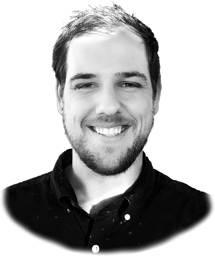 Black and white portrait of Kevin Boekhoff, Web Developer and designer.