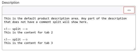 Shopify code edit in product description section of the Shopify Control Panel